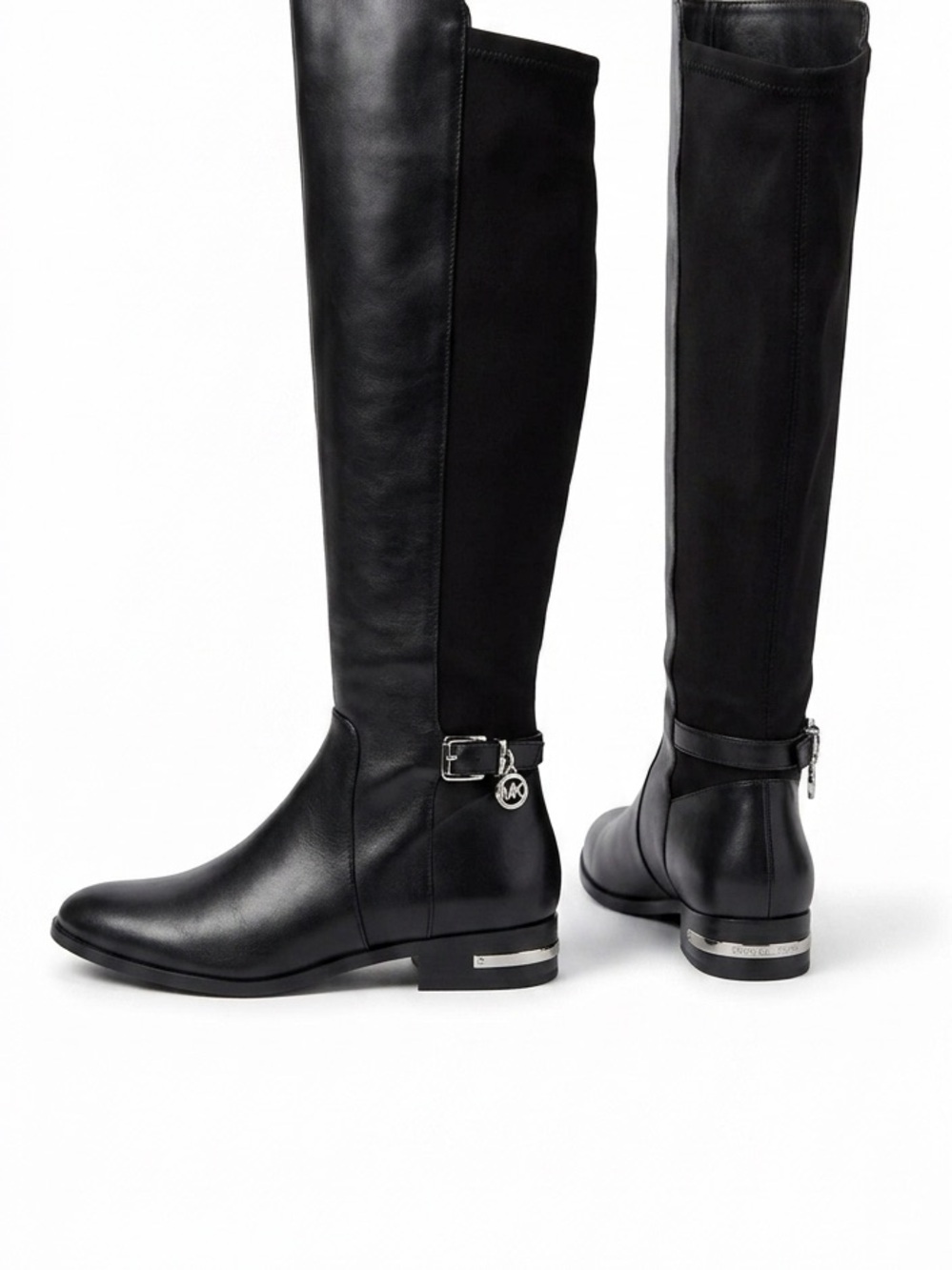 Michael Kors Black Over-the-Knee Leather Boots with Logo Charm